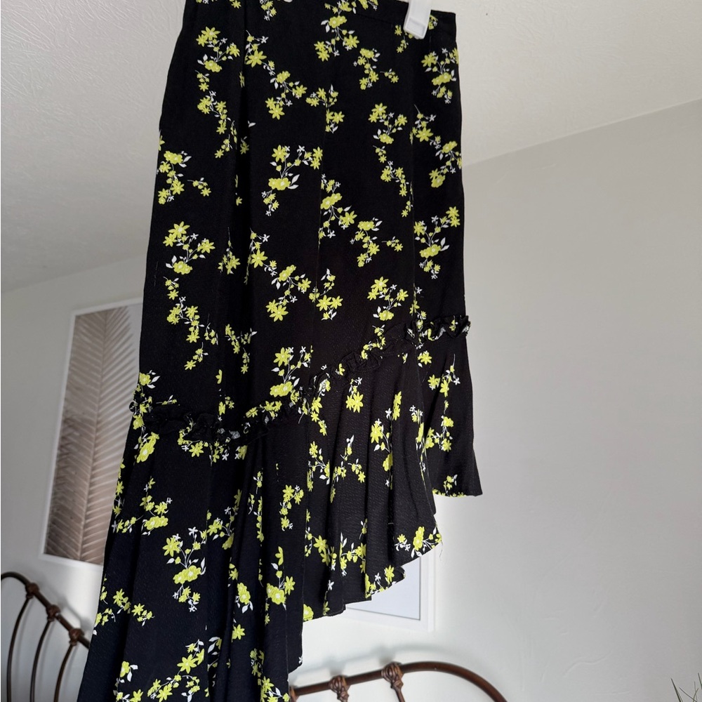 BP Asymmetrical Black Skirt with Yellowish green  Floral Design